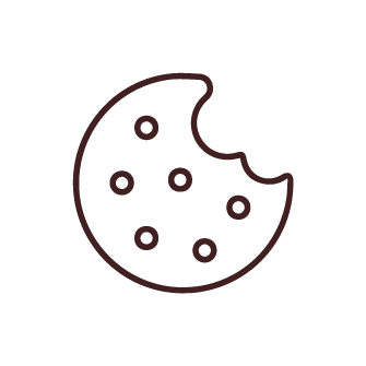 Black and white illustrated cookie with a bite taken out of top righthand corner.